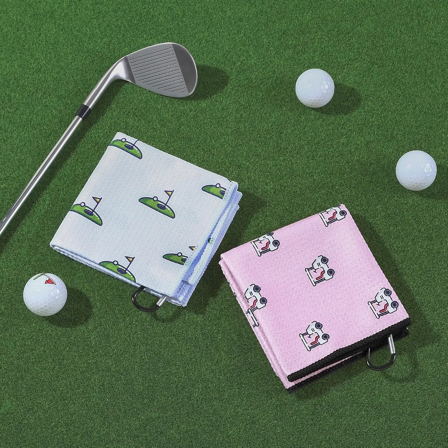 Custom Printed Microfiber Golf Towel with Carabiner Clip Easy Clean Sports - Image 2