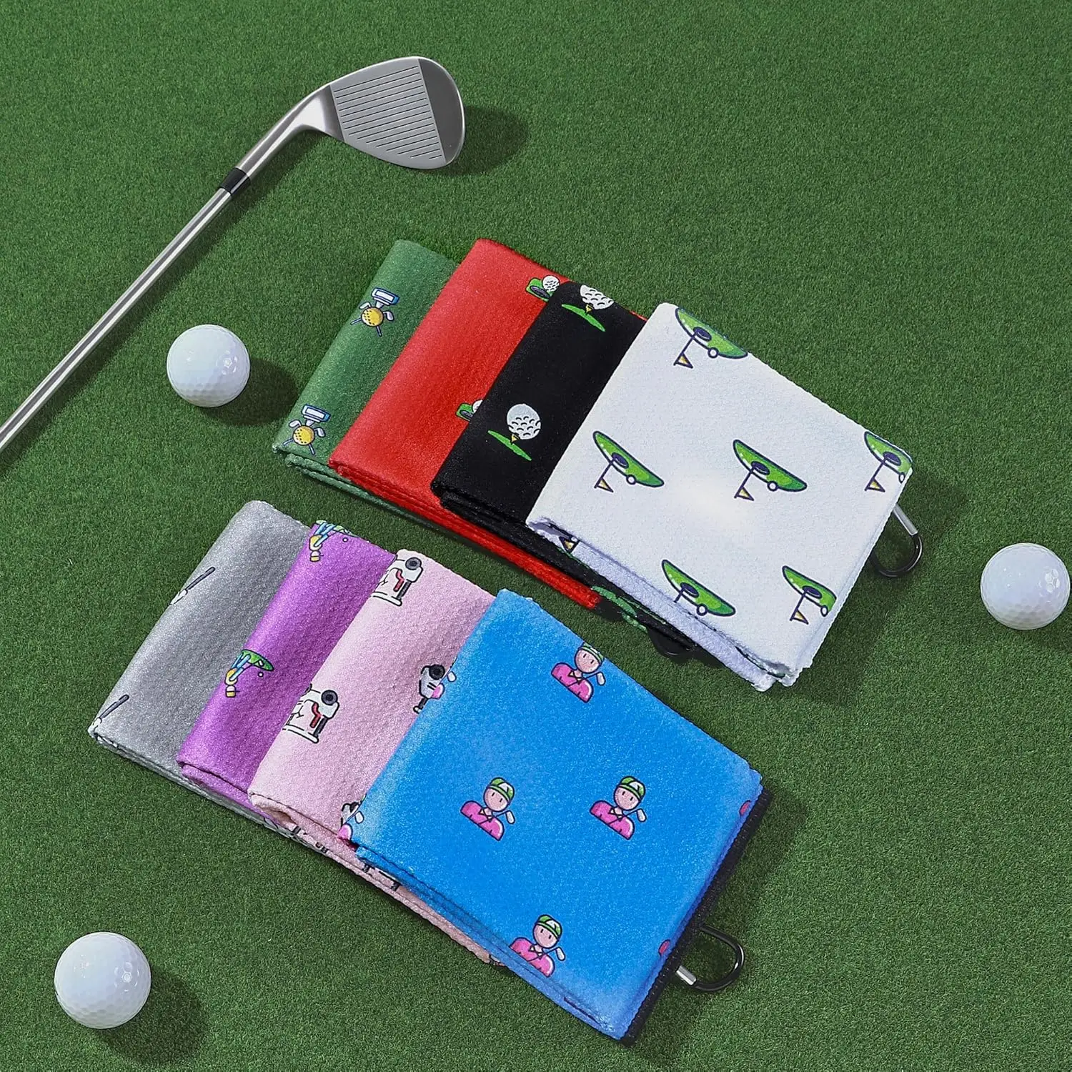 Custom Printed Microfiber Golf Towel with Carabiner Clip Easy Clean Sports - Image 3