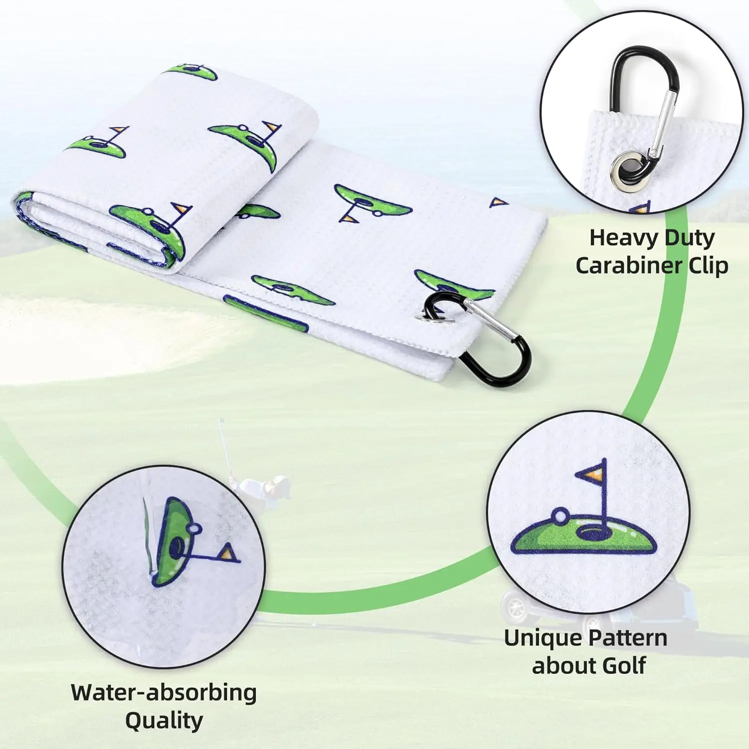 Custom Printed Microfiber Golf Towel with Carabiner Clip Easy Clean Sports - Image 4