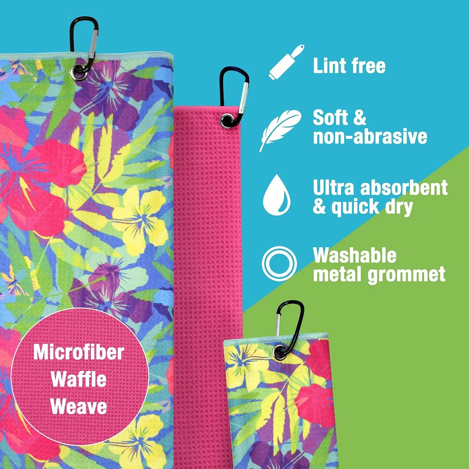 Custom Printed Microfiber Golf Towel with Hook - High Quality Waffle Weave - Image 2