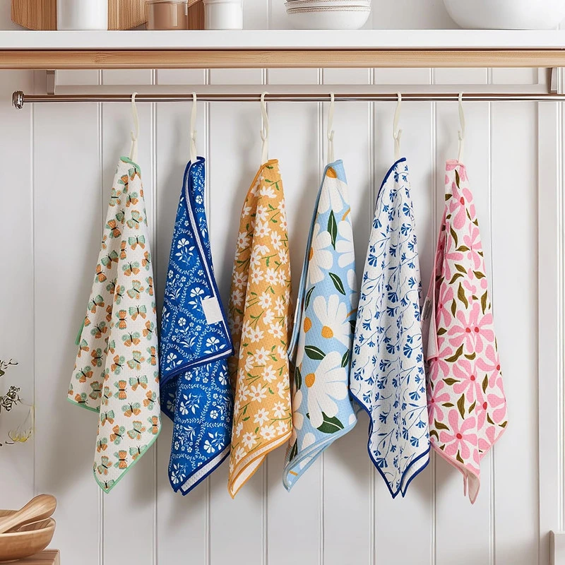 Custom Printed Microfiber Kitchen Hand Towel Waffle High Absorbent Soft Durable Dish Towel