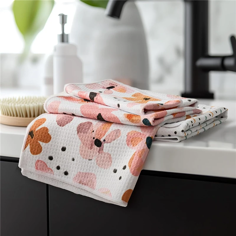 Custom Printed Microfiber Kitchen Hand Towel Waffle High Absorbent Soft Durable Dish Towel - Image 2