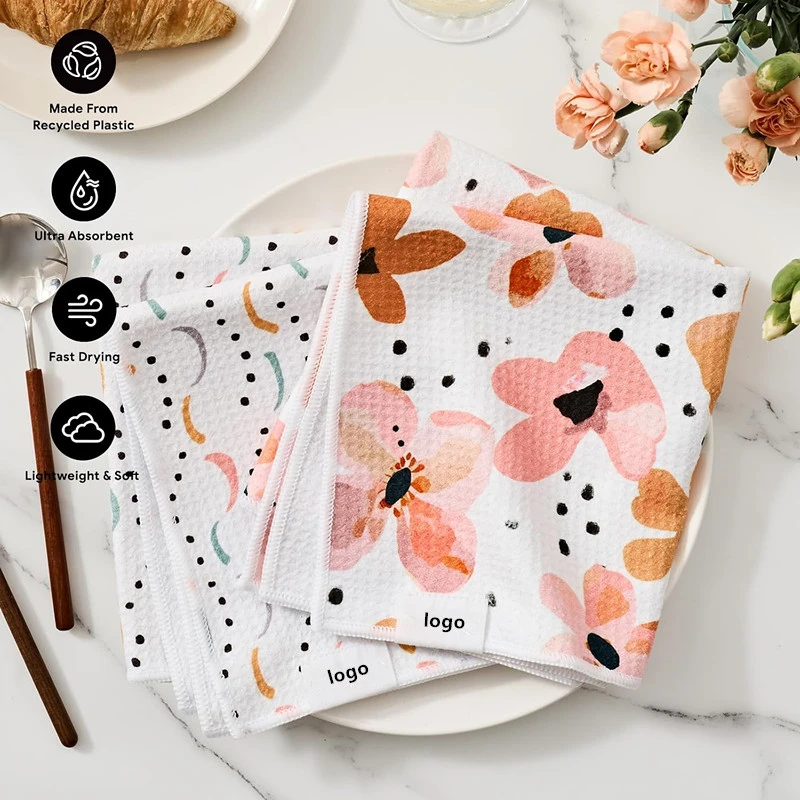 Custom Printed Microfiber Kitchen Hand Towel Waffle High Absorbent Soft Durable Dish Towel - Image 5