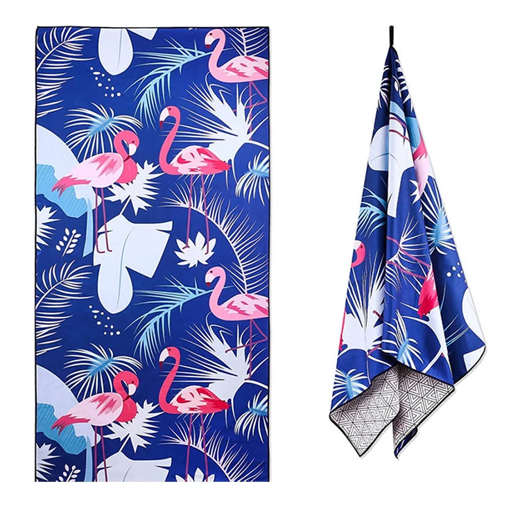 Custom Printed Microfiber Luxury Beach Towel Quick Dry Oversize Sand-Free Sports Pattern Light Weight Compressed Zipper-Pocket