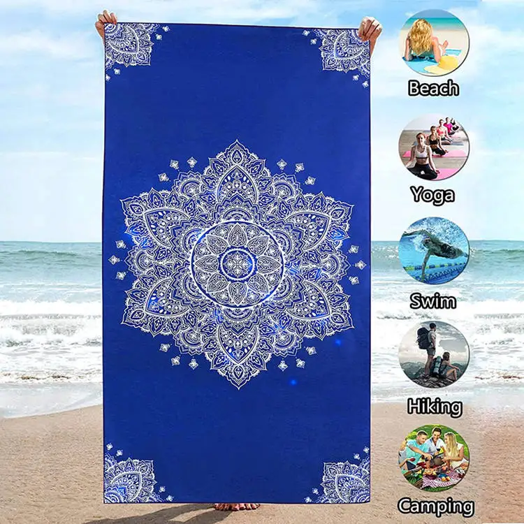 Custom Printed Microfiber Luxury Beach Towel Quick Dry Oversize Sand-Free Sports Pattern Light Weight Compressed Zipper-Pocket - Image 3