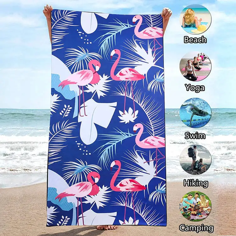 Custom Printed Microfiber Luxury Beach Towel Quick Dry Oversize Sand-Free Sports Pattern Light Weight Compressed Zipper-Pocket - Image 4