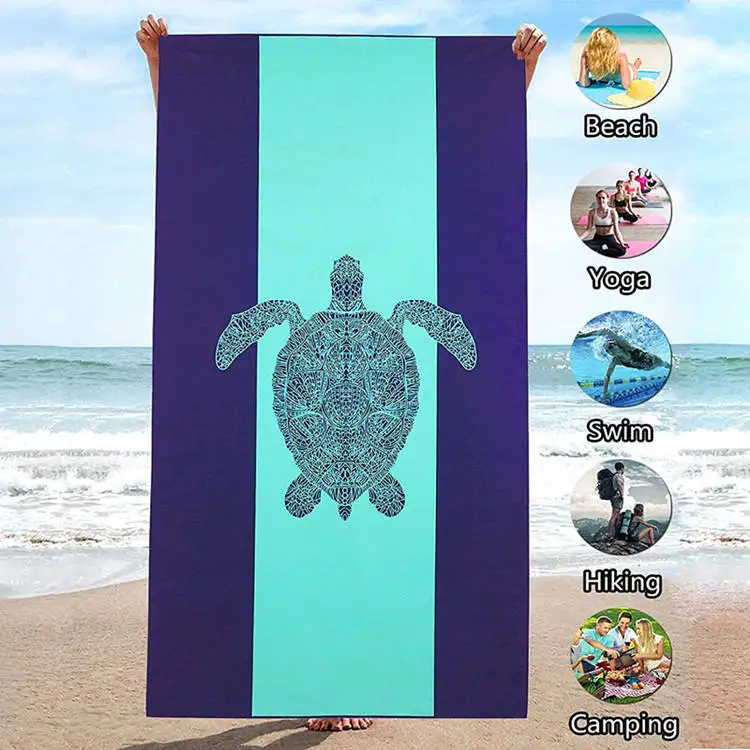 Custom Printed Microfiber Luxury Beach Towel Quick Dry Oversize Sand-Free Sports Pattern Light Weight Compressed Zipper-Pocket - Image 5
