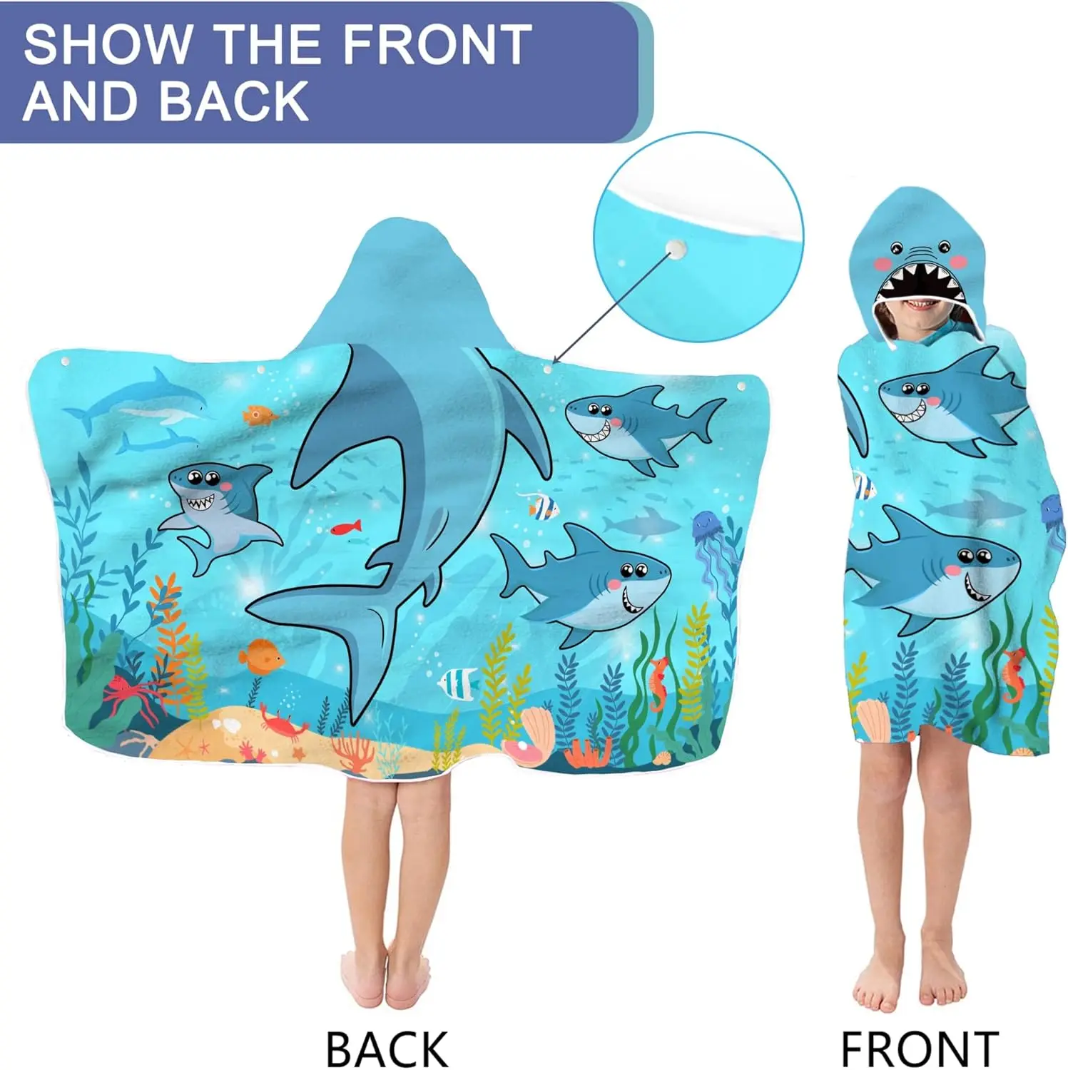 Custom Printed Microfiber Poncho Towel Hooded Beach Towel for Kids - Image 3