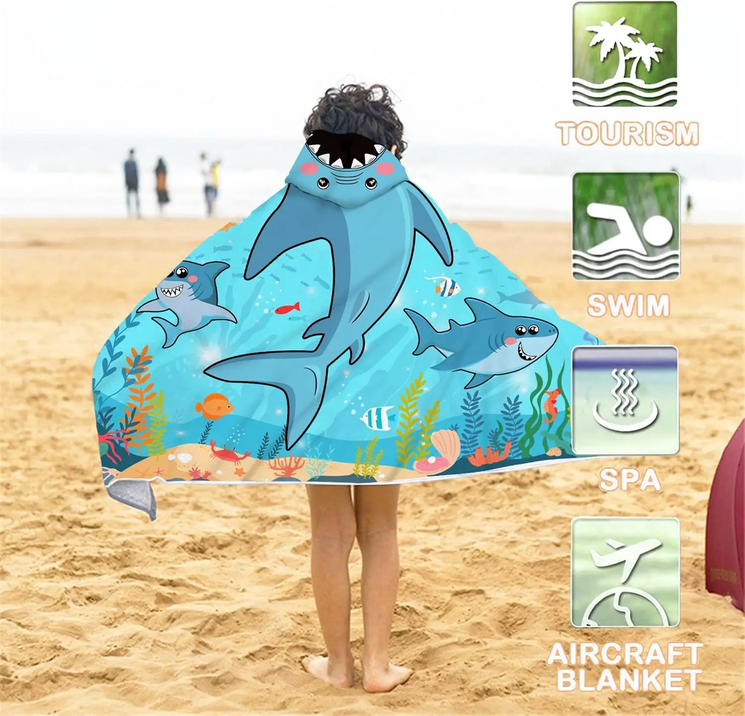 Custom Printed Microfiber Poncho Towel Hooded Beach Towel for Kids - Image 4