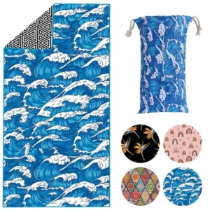 Custom Printed Microfiber Suede Beach Towel with Bag Sand Free Quick Dry