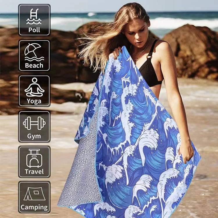 Custom Printed Microfiber Suede Beach Towel with Bag Sand Free Quick Dry - Image 3