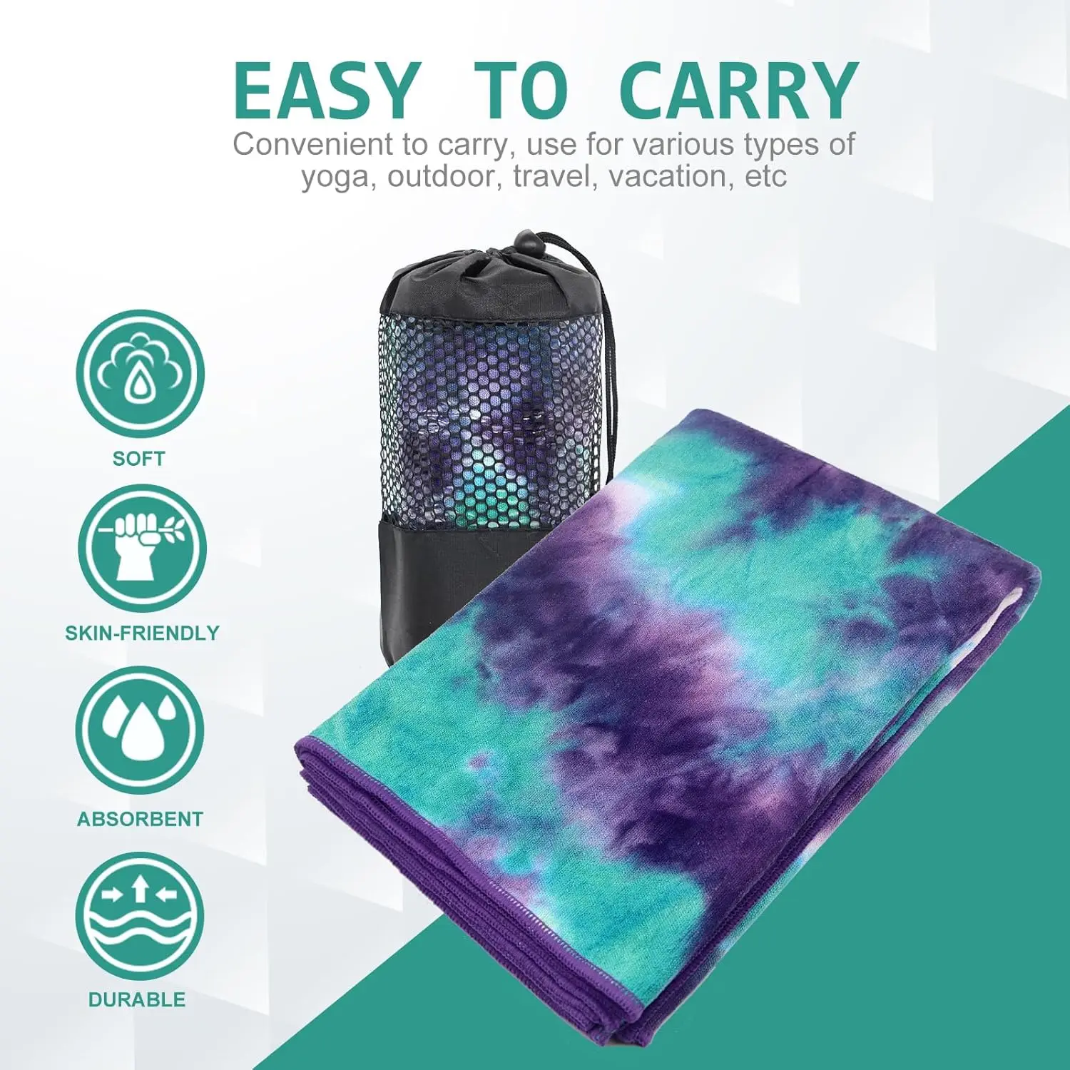Custom Printed Microfiber Yoga Towel Non-Slip Sweat Absorbing with Corner Pockets - Image 6