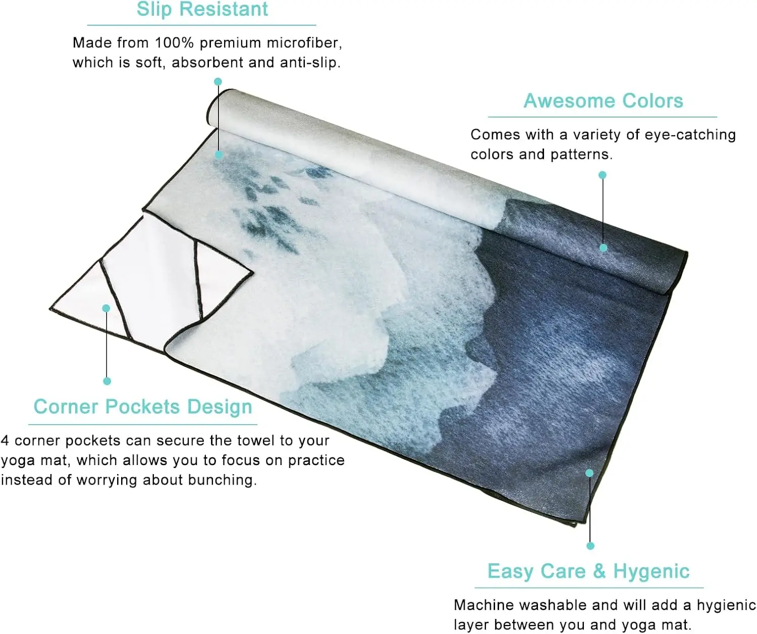 Custom Printed Microfiber Yoga Towel with Corner Pockets Non-Slip Sweat Absorbing - Image 4
