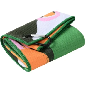 Custom Printed Woven Microfiber Waffle Golf Towel with Carabiner Clip Quick-Dry Absorbent