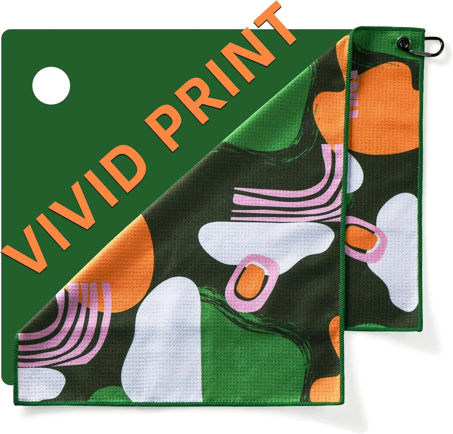 Custom Printed Woven Microfiber Waffle Golf Towel with Carabiner Clip Quick-Dry Absorbent - Image 2