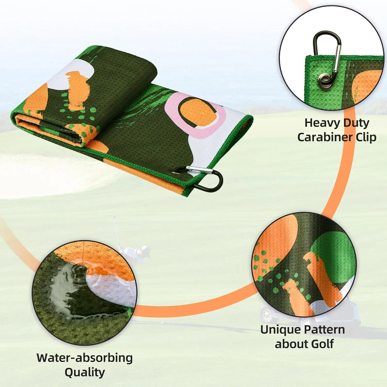 Custom Printed Woven Microfiber Waffle Golf Towel with Carabiner Clip Quick-Dry Absorbent - Image 3
