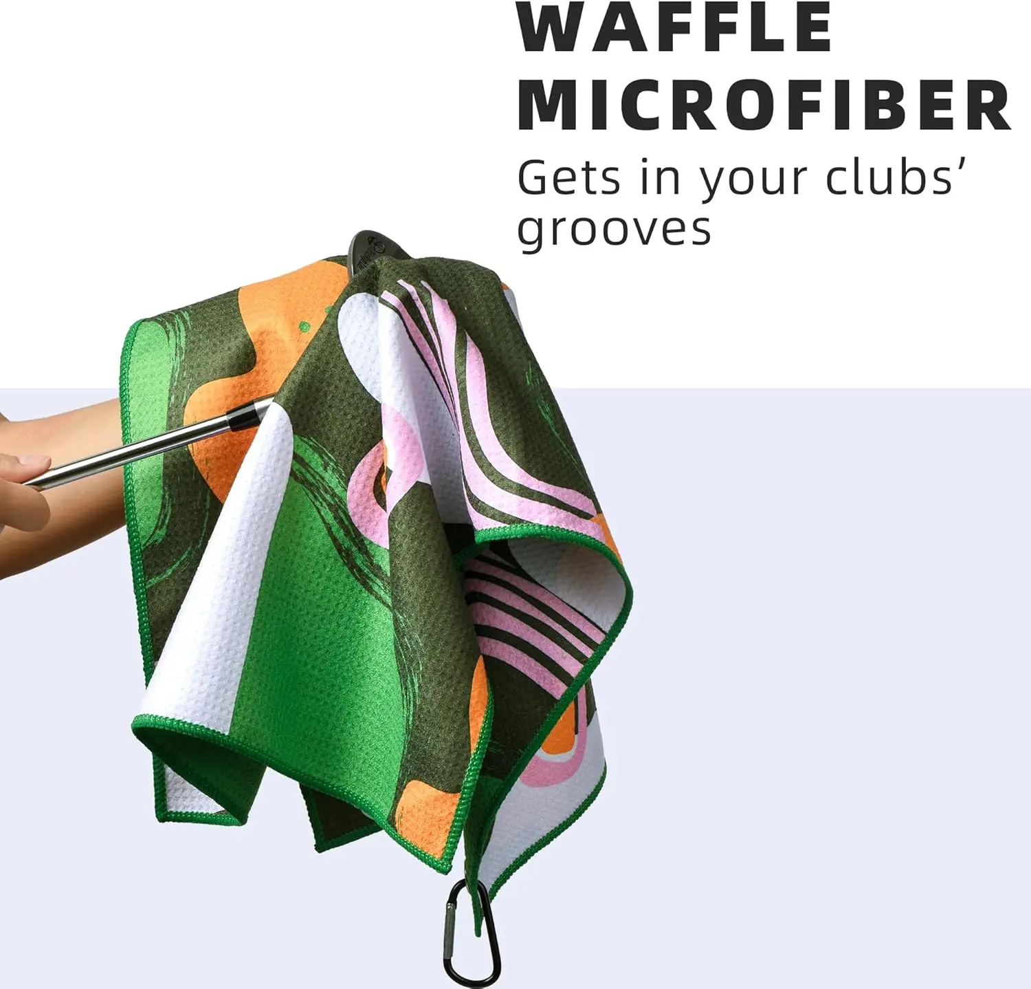 Custom Printed Woven Microfiber Waffle Golf Towel with Carabiner Clip Quick-Dry Absorbent - Image 4