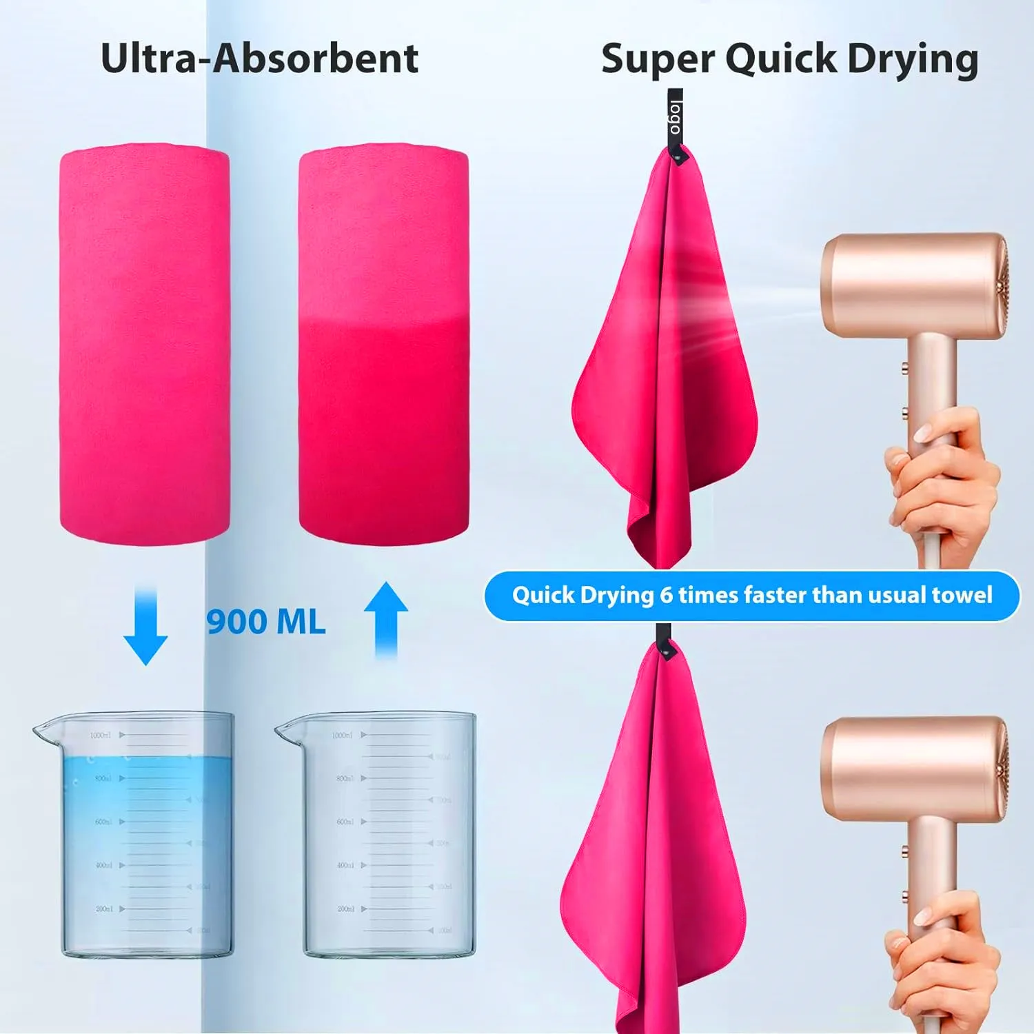 Custom Quick Dry Sports Towel Beach Summer Polyester Microfiber Custom Color Size - Image 3