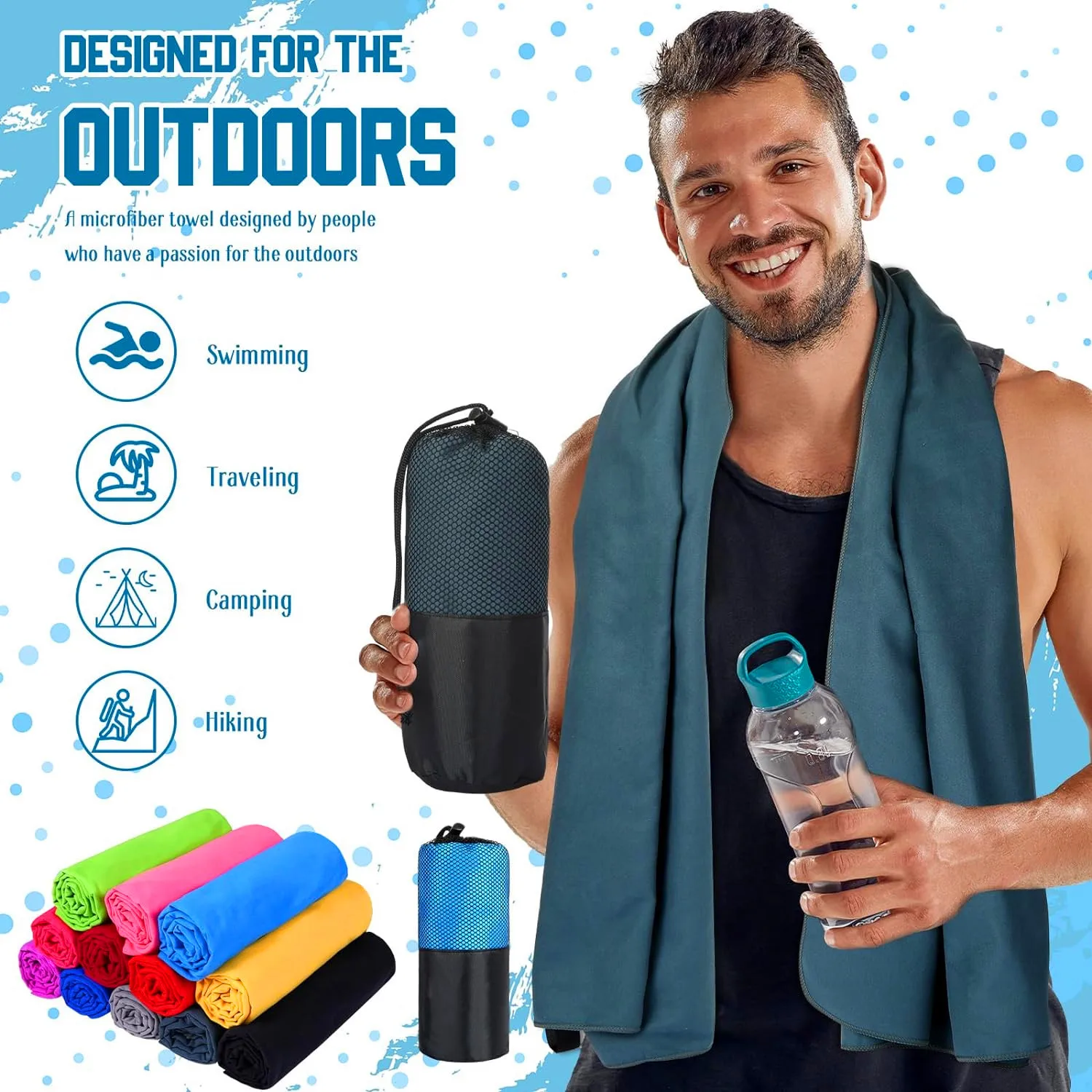 Custom Quick Dry Sports Towel Beach Summer Polyester Microfiber Custom Color Size - Image 4