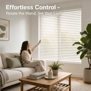Custom Size 35mm White Painted Wood Venetian Blinds Horizontal Ladder Tilt Wand