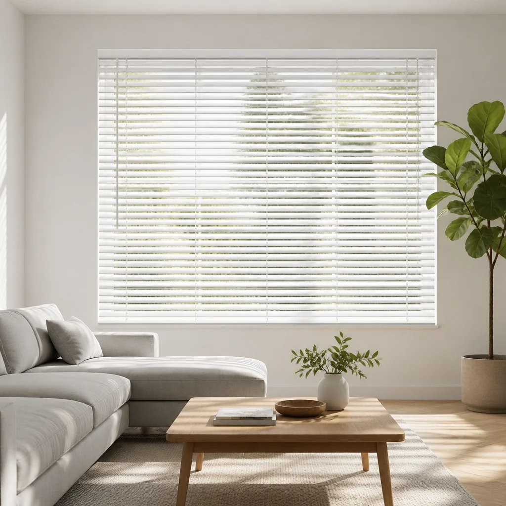 Custom Size 35mm White Painted Wood Venetian Blinds Horizontal Ladder Tilt Wand - Image 2