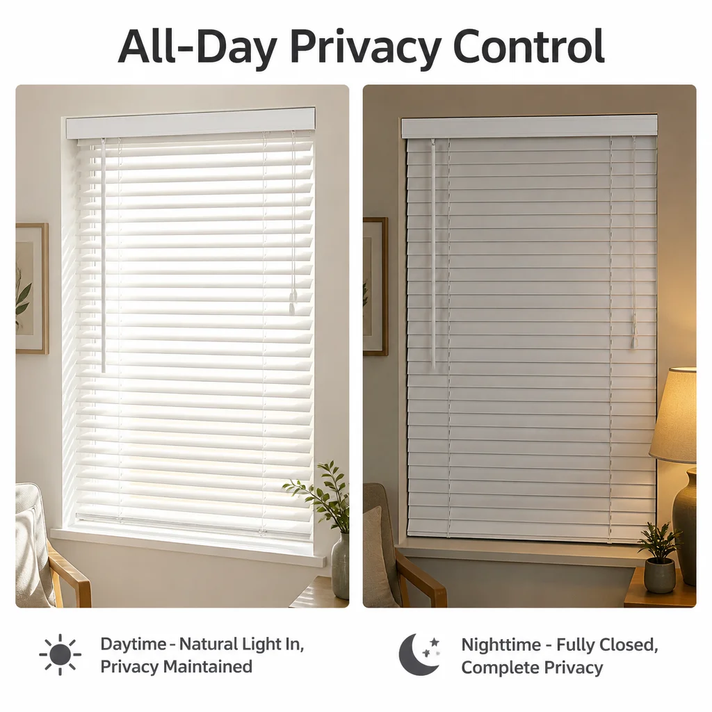 Custom Size 35mm White Painted Wood Venetian Blinds Horizontal Ladder Tilt Wand - Image 3