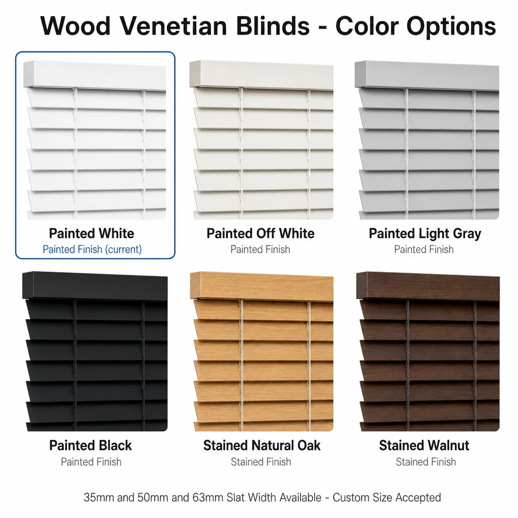 Custom Size 35mm White Painted Wood Venetian Blinds Horizontal Ladder Tilt Wand - Image 5