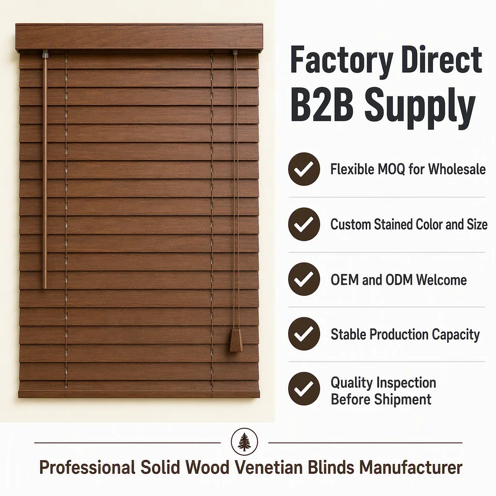 Custom Size 50mm Stained Wood Venetian Blinds Solid Paulownia Tilt Wand Pull Cord - Image 4