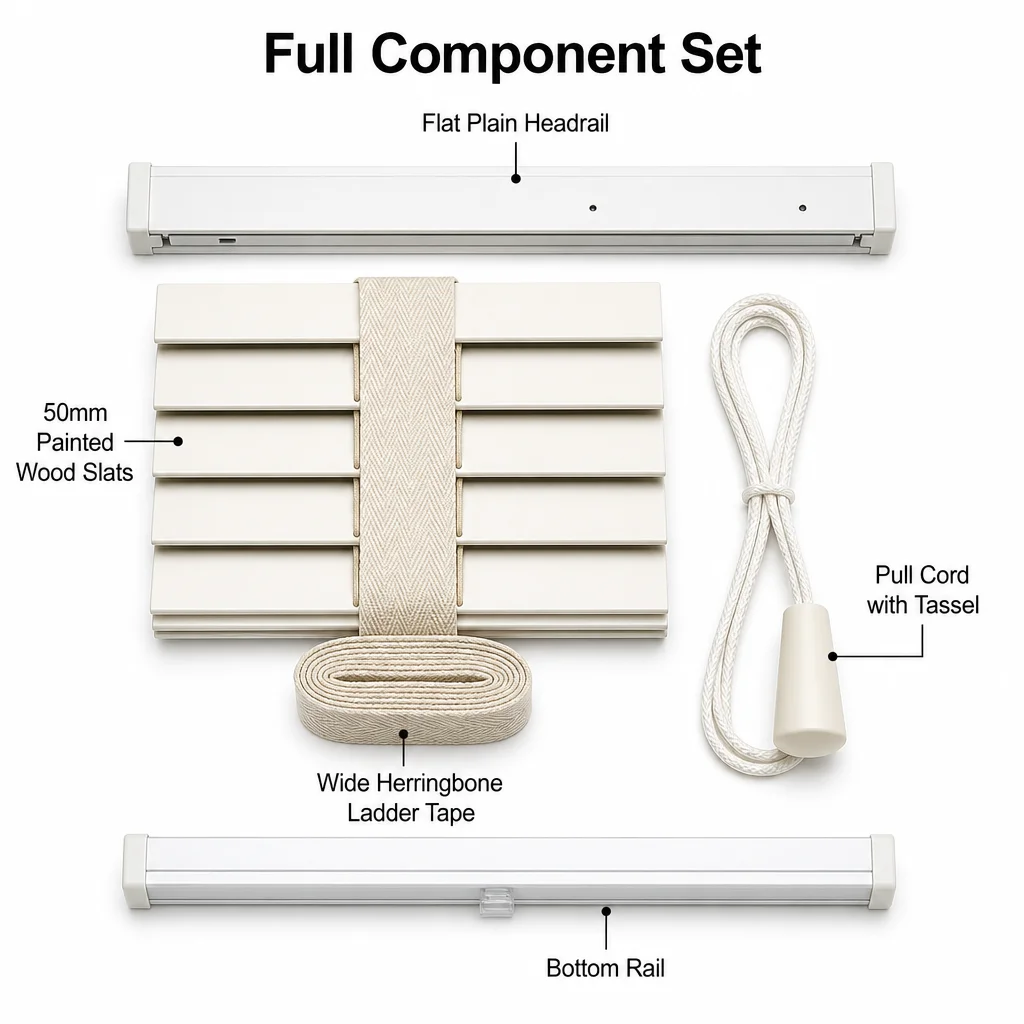Custom Size 50mm Venetian Blinds White Paulownia Cord Privacy Light Control - Image 4