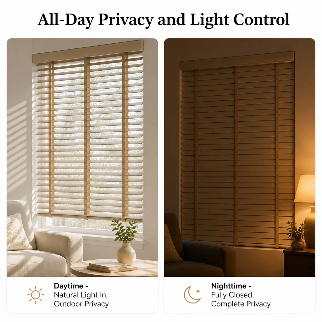 Custom Size 50mm Venetian Blinds White Paulownia Cord Privacy Light Control - Image 6
