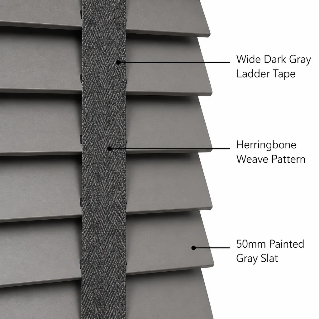 Custom Size 50mm Wood Venetian Blinds Gray Painted Slats Cord Control - Image 2