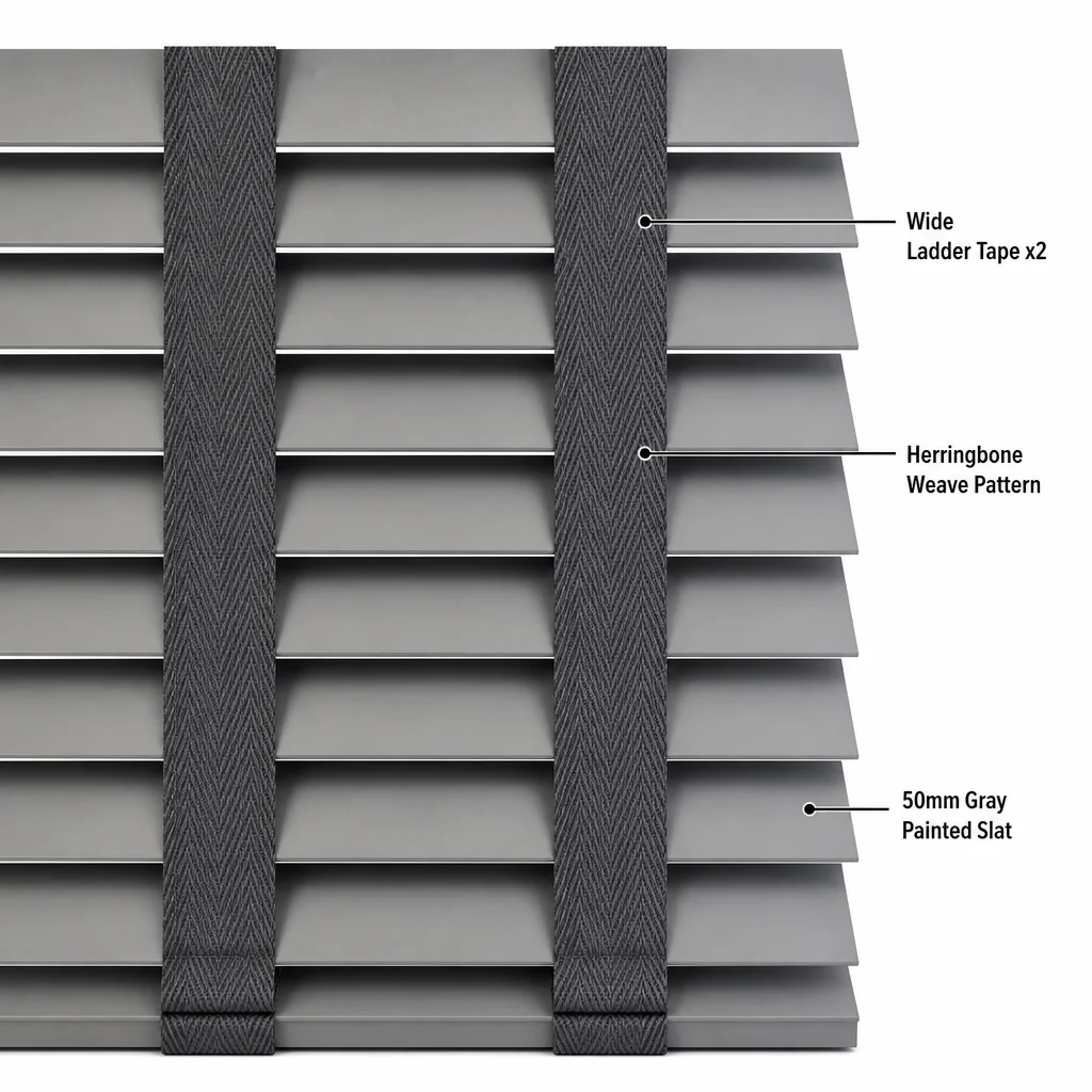 Custom Size 50mm Wood Venetian Blinds Gray Painted Slats Cord Control - Image 3