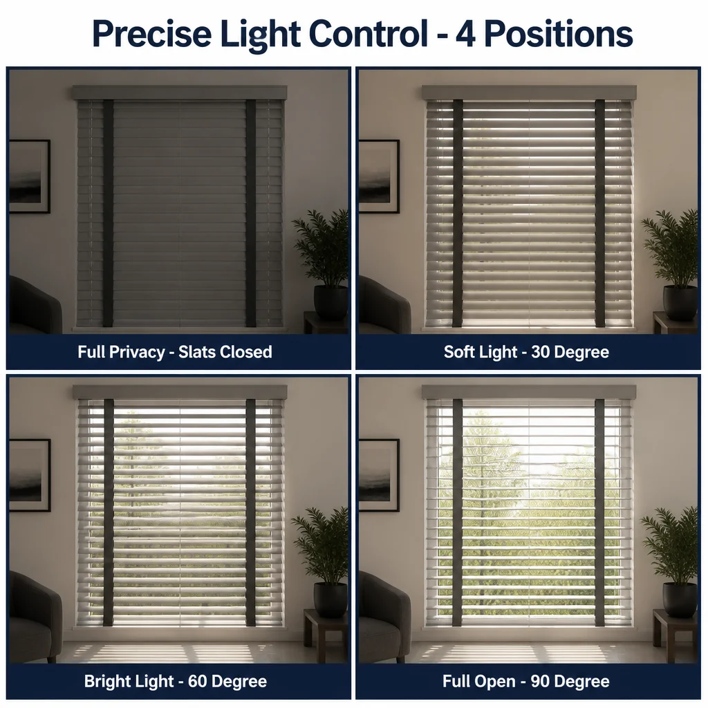 Custom Size 50mm Wood Venetian Blinds Gray Painted Slats Cord Control - Image 4