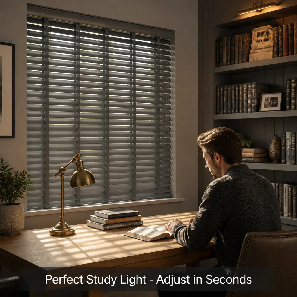 Custom Size 50mm Wood Venetian Blinds Gray Painted Slats Cord Control - Image 6