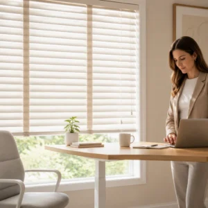 Custom Size 50mm Wood Venetian Blinds White Cord Glare Control