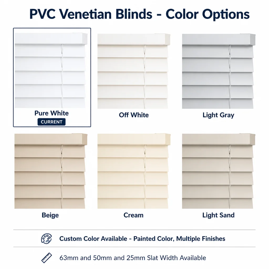 Custom Size 63mm White PVC Venetian Blinds Waterproof Crown Headrail Tilt Wand - Image 5