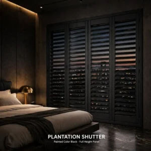 Custom Size Black 89mm Paulownia Plantation Shutter Folding Panel UV Blocking OEM