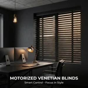 Custom Size Black Cordless Electric Motorized Venetian Blinds with Remote Control OEM ODM