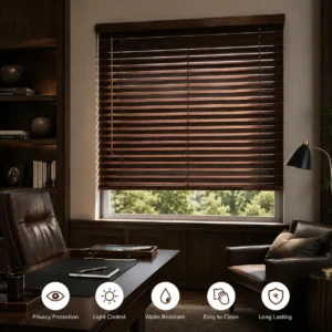 Custom Size Built-In Wooden Venetian Blinds Eco-Friendly UV Blocking for Home Office