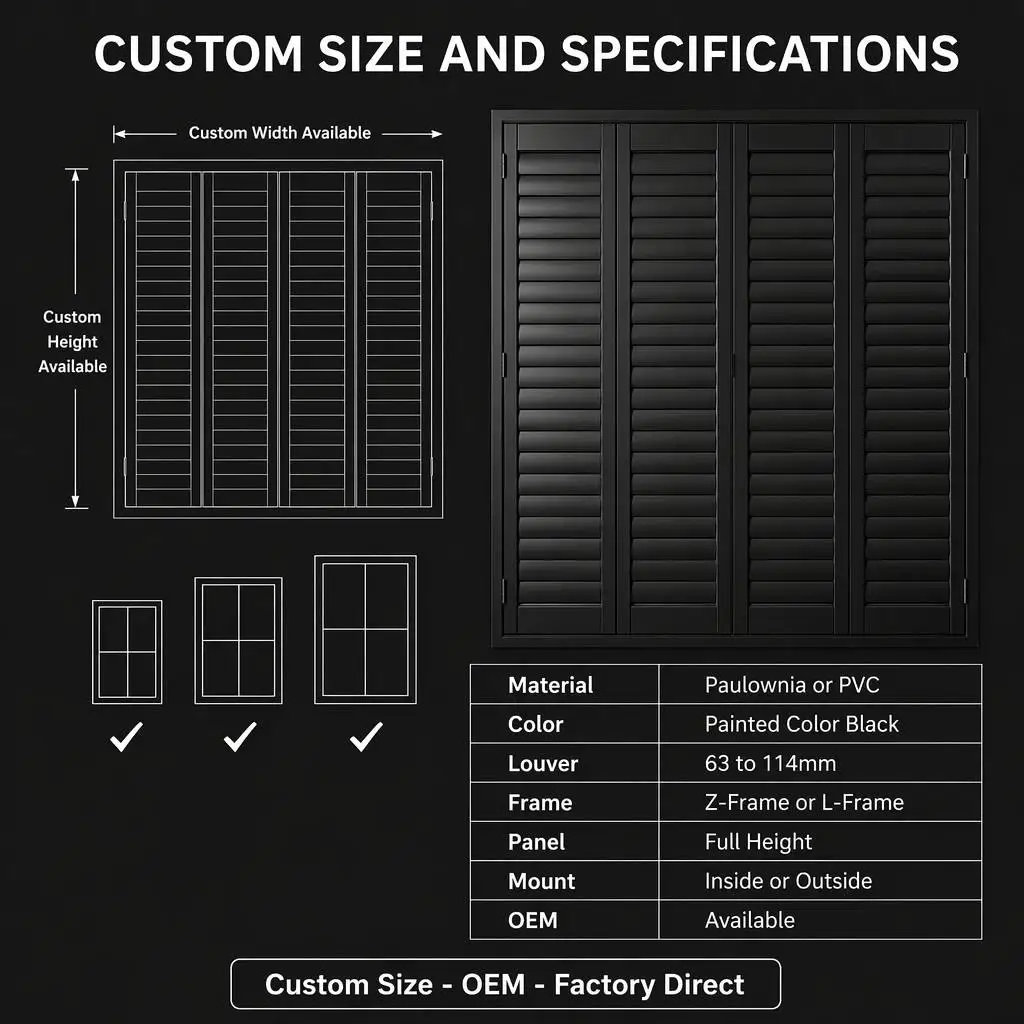 Custom Size Eco-Friendly Paulownia Plantation Shutter 89mm Louver Painted Color - Image 5