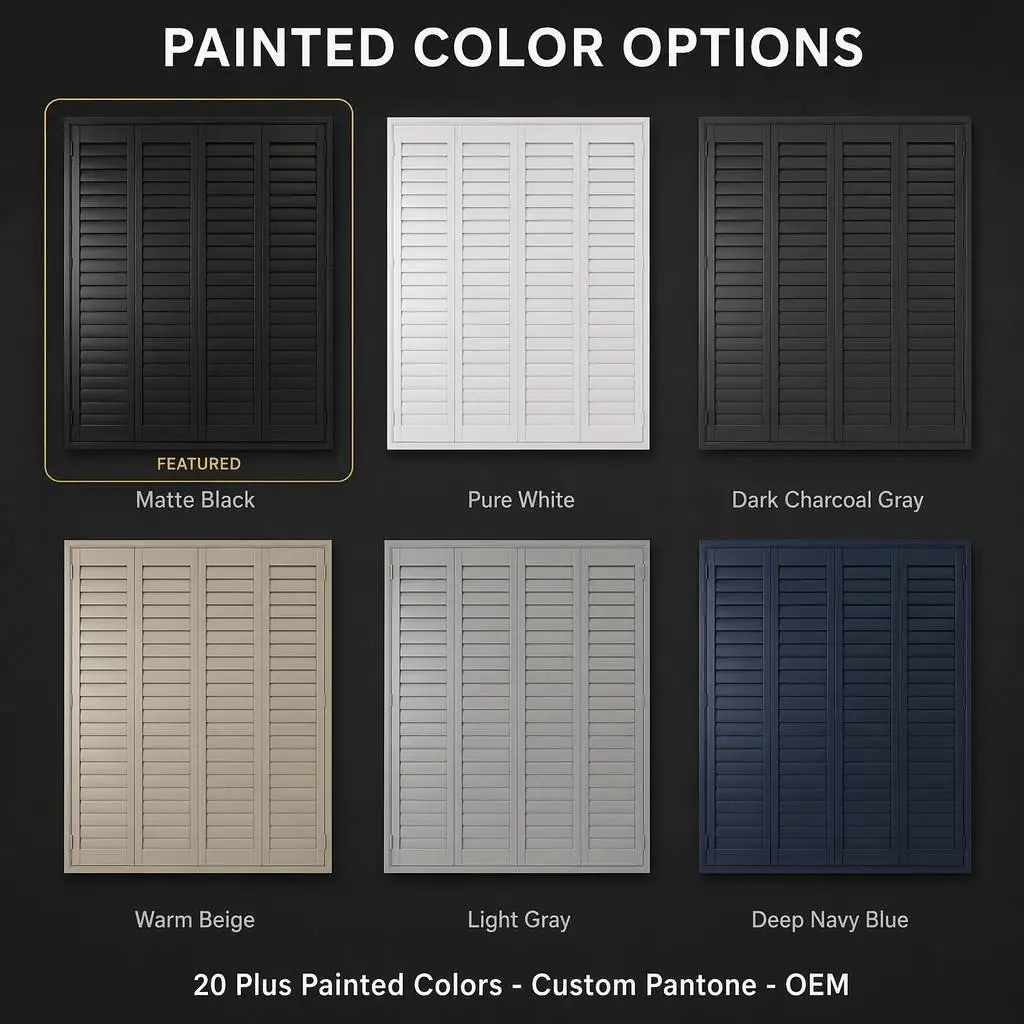 Custom Size Eco-Friendly Paulownia Plantation Shutter 89mm Louver Painted Color - Image 6