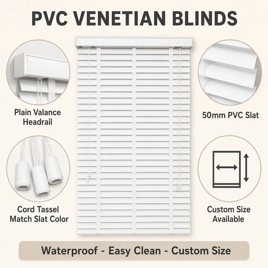 Custom Size PVC Horizontal Venetian Blinds 50mm White Waterproof UV Blocking - Image 2
