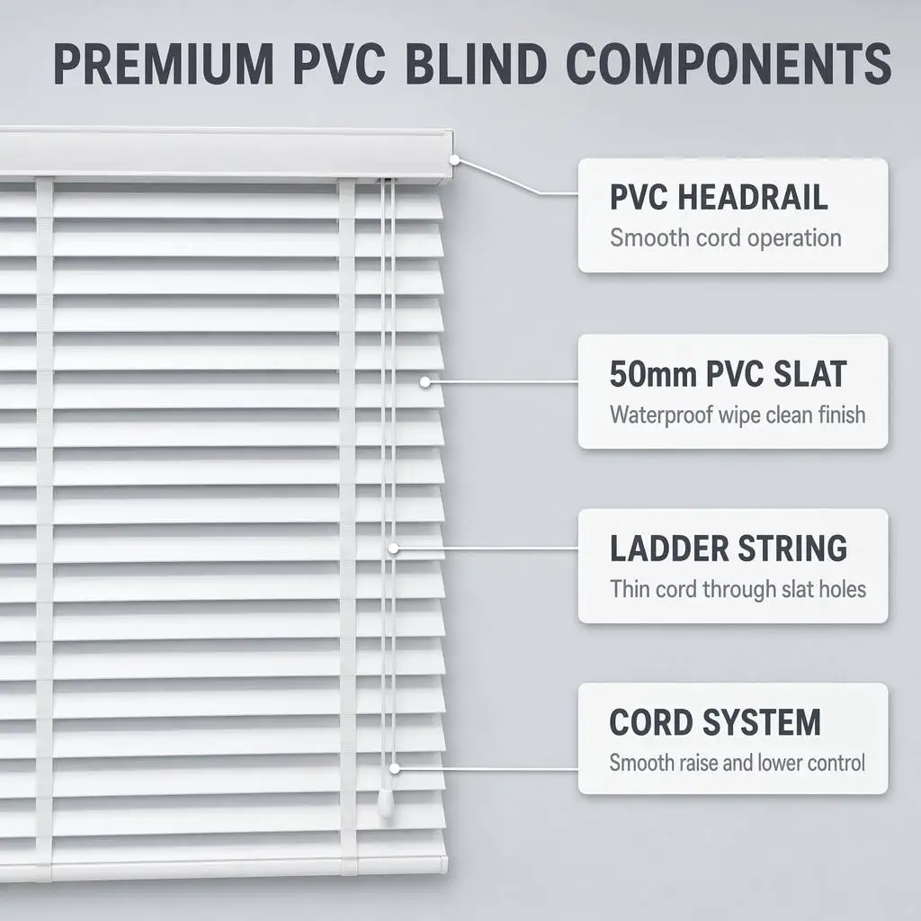 Custom Size PVC Horizontal Venetian Blinds 50mm White Waterproof UV Blocking - Image 3