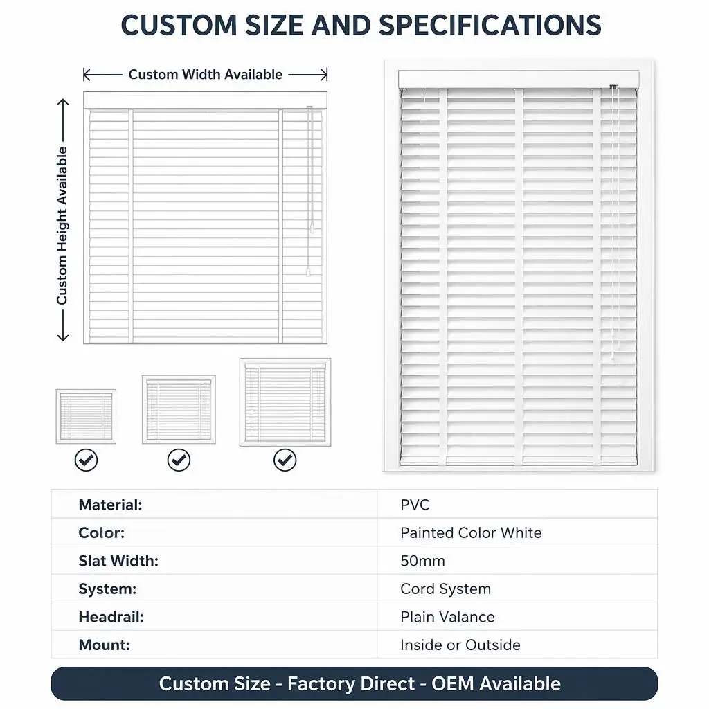 Custom Size PVC Horizontal Venetian Blinds 50mm White Waterproof UV Blocking - Image 6