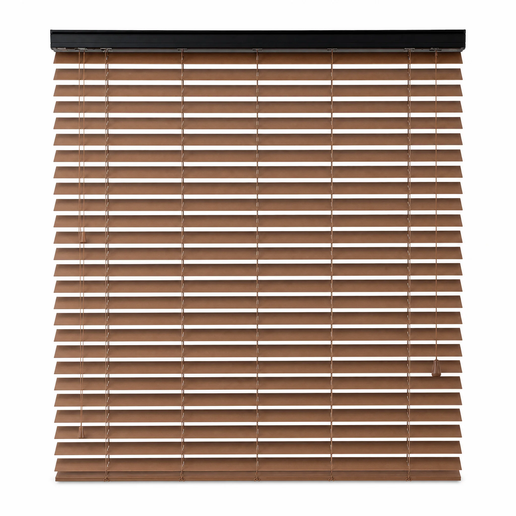 Custom Size Paulownia Wood Venetian Blinds Cord Control Black Headrail Dining Room Window - Image 2