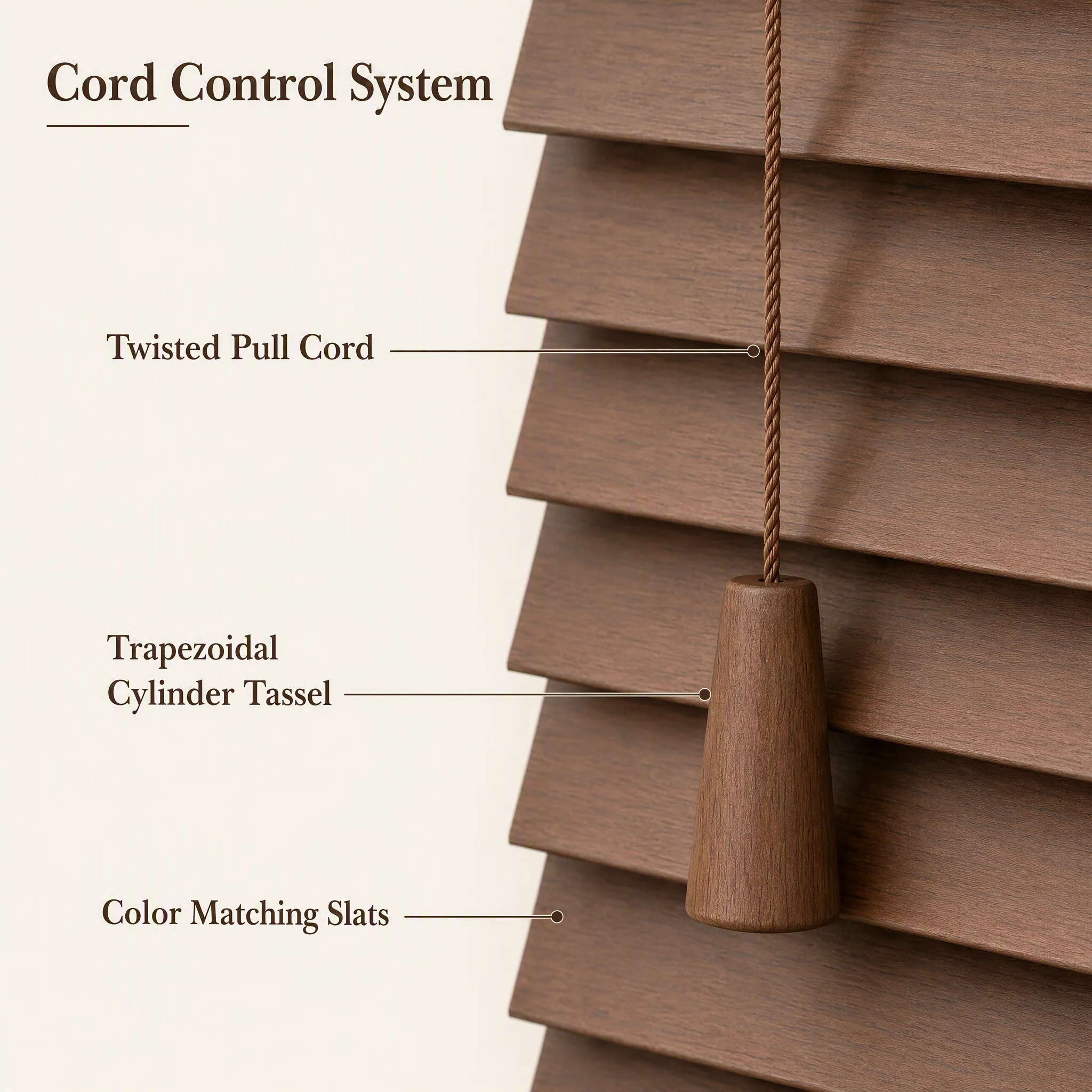 Custom Size Paulownia Wood Venetian Blinds Cord Control Black Headrail Dining Room Window - Image 4