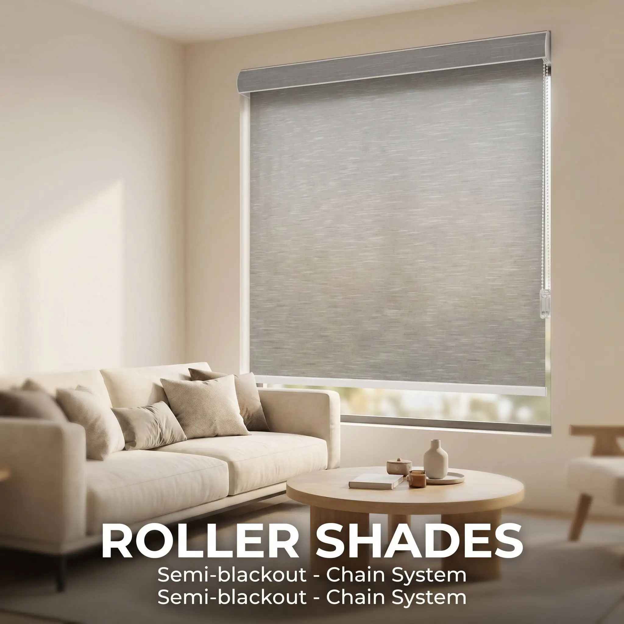 Custom Size Polyester Arc Curved Roller Shades Semi-Blackout Chain System Light Filtering