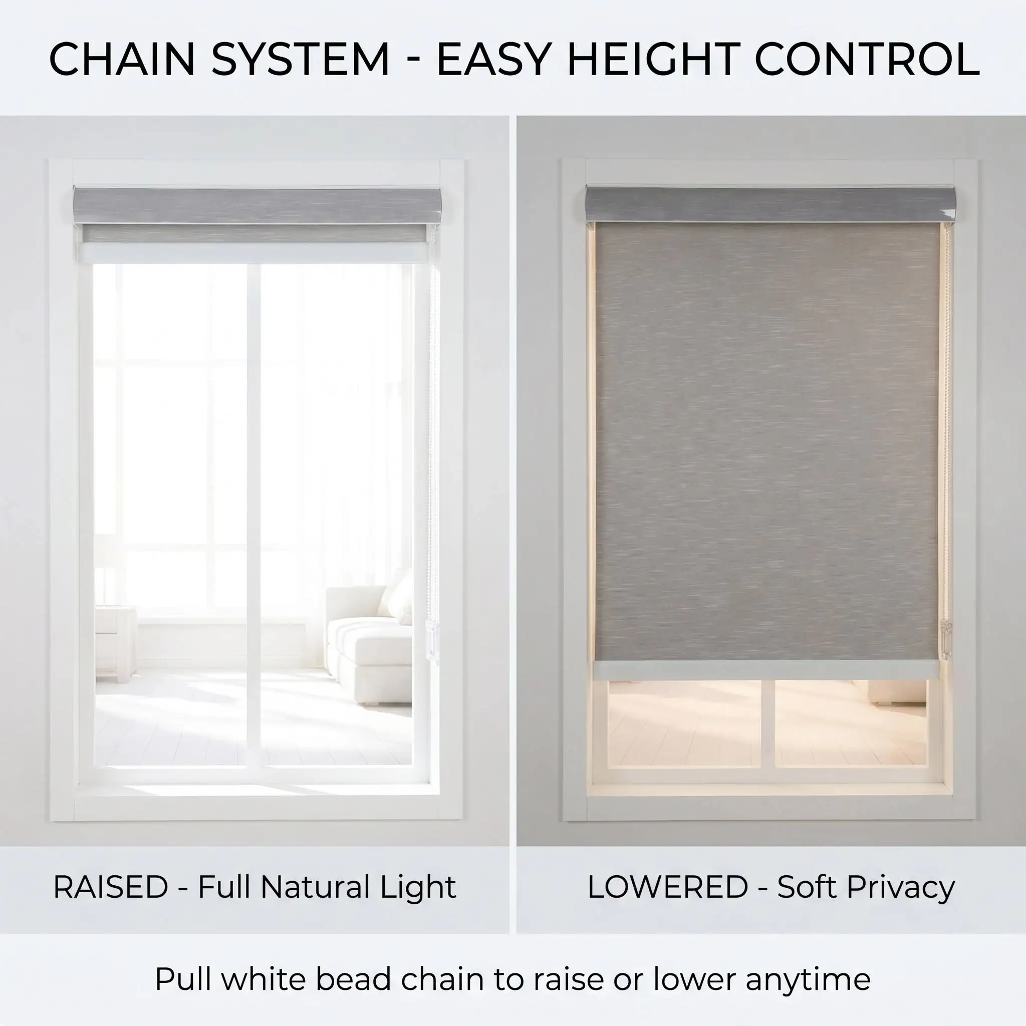 Custom Size Polyester Arc Curved Roller Shades Semi-Blackout Chain System Light Filtering - Image 4