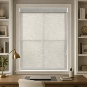 Custom Size Semi-Sheer Polyester Roller Shades Gray Arc Headrail White Bead Chain Safety Connector