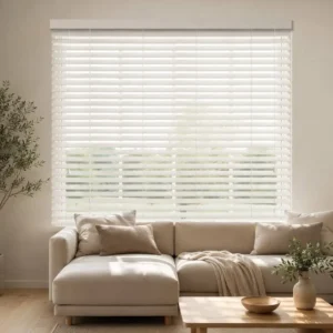 Custom Size White 50mm Paulownia Venetian Blinds UV Blocking Durable OEM Factory